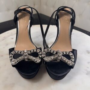Jewel Badgley Mischka Black and Silver Bow Heels